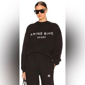 Anine Bing Black Crew Neck Sweatshirt Size S $220
